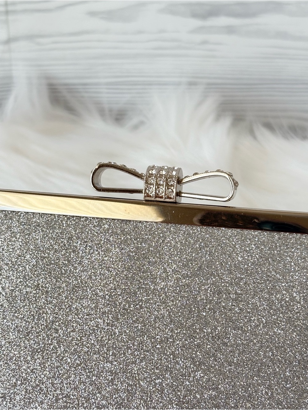 Silver Glitter Bow Clasp Evening Clutch - Picture 5 of 13